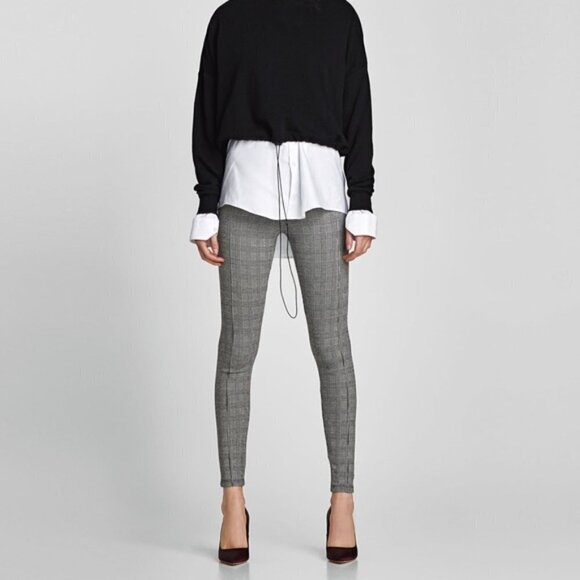 Zara High Waisted plaid pants Leggings - Picture 1 of 7